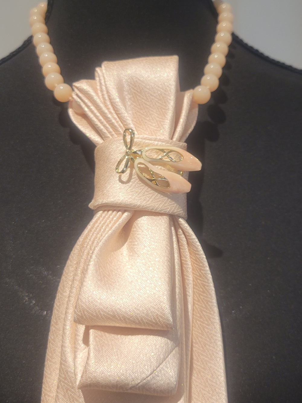 Peachy Pink Necktie Accented With Ballerina Slipper Brooch